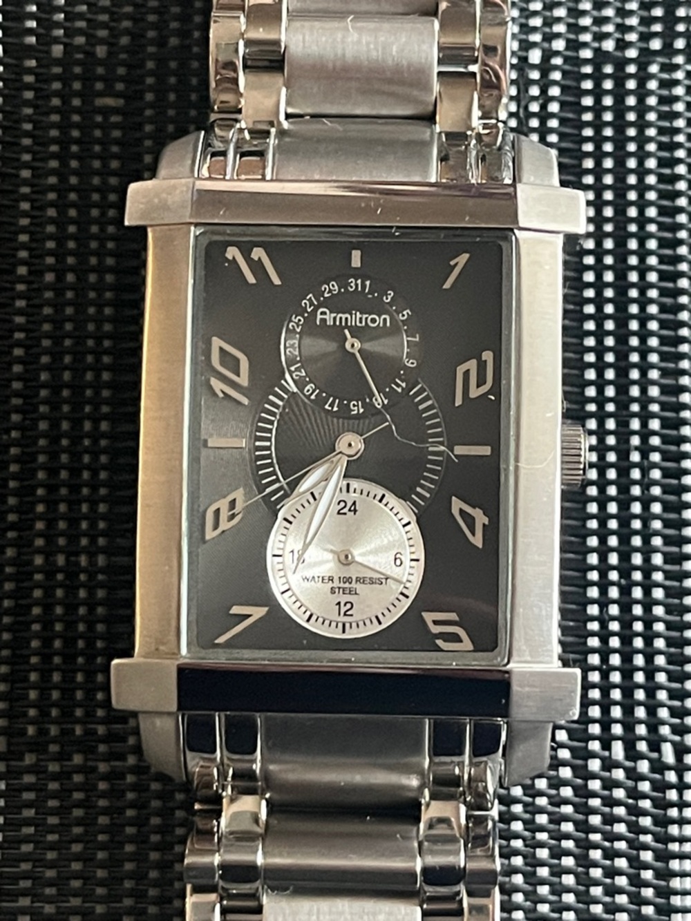 Armitron Silver-Tone Rectangular Watch with Black Dial